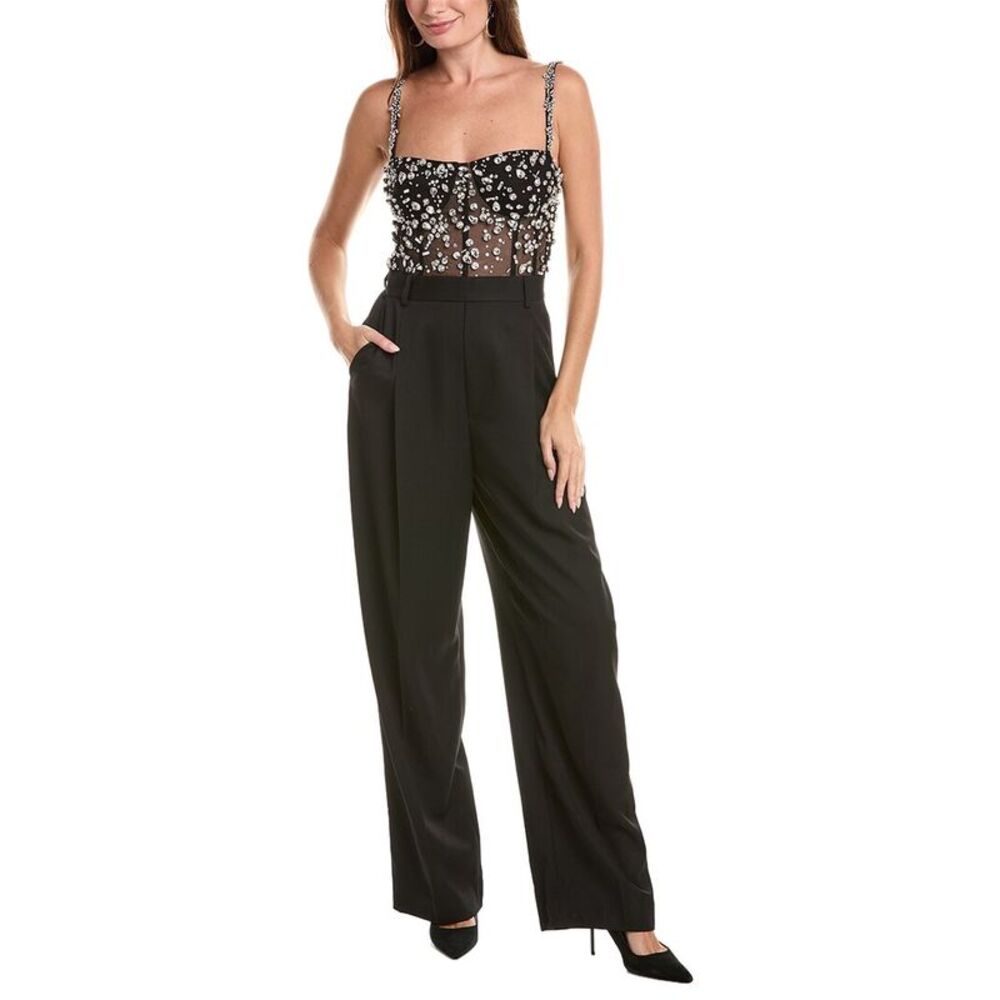 Oscar De La Renta Womens Bustier Silk-Lined Wool Jumpsuit, Black